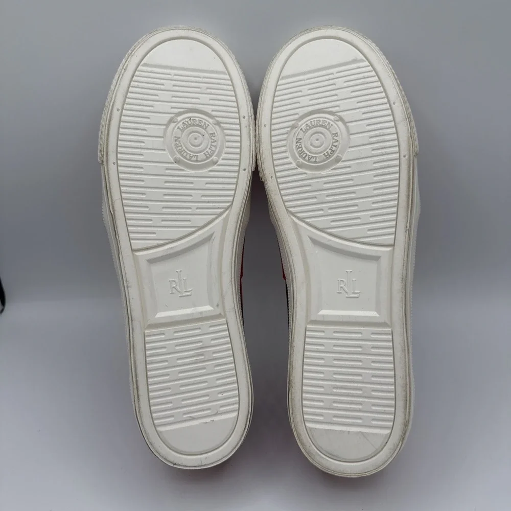 Lauren Ralph Lauren Jinny Slip On Sneakers Red Belting AOP‎ Sz 6 B